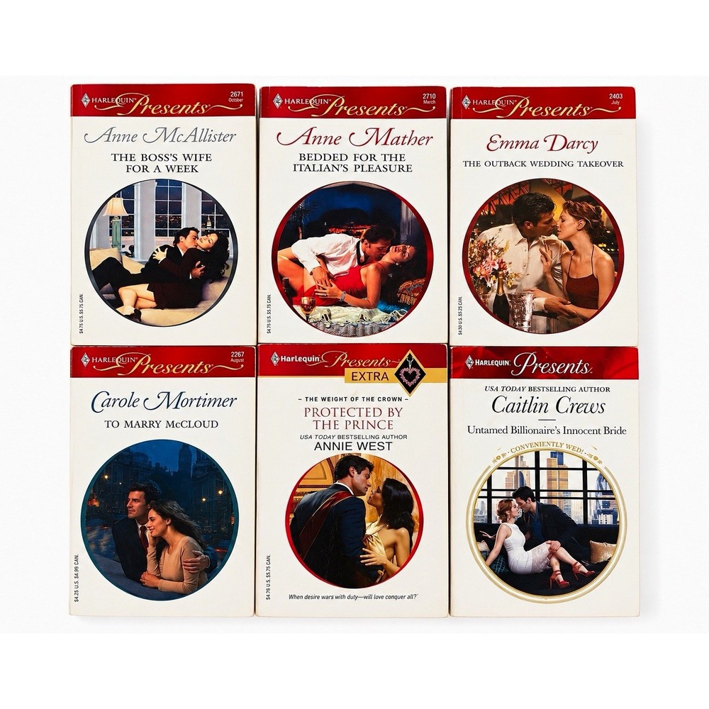 Harlequin Presents Romance Paperback Lot of 6 Fiction Novels Ex-Library